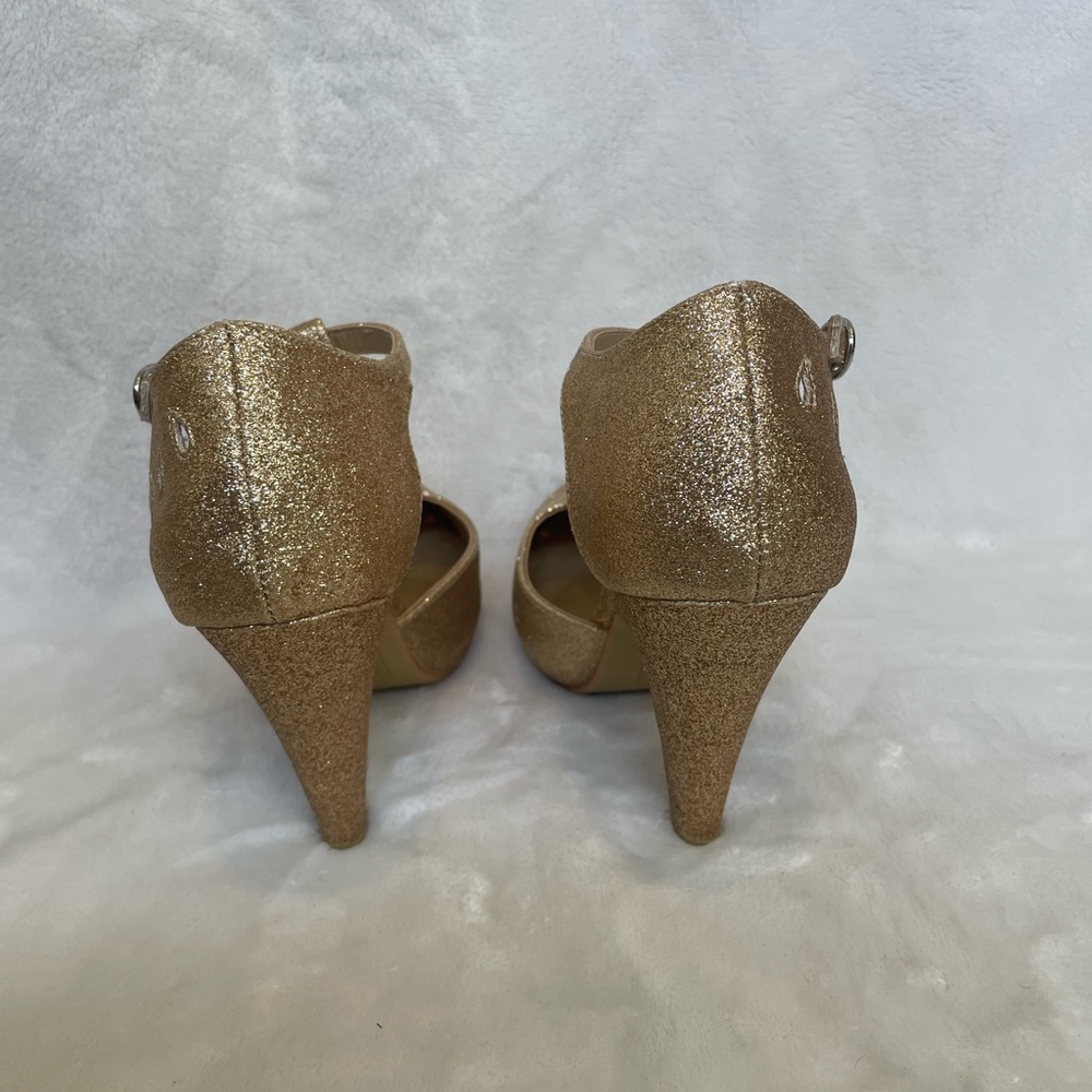 Gold Glitter T-Strap Heels - Picture 4 of 5